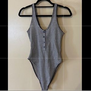 Black and White half button up tank bodysuit